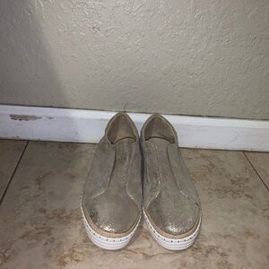 Silver metallic slip on loafers